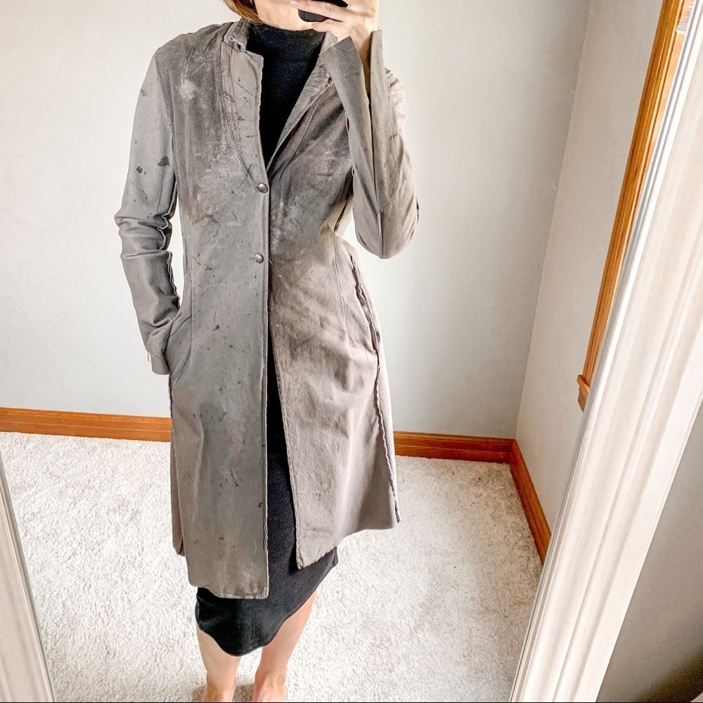 The Hazel Brown Collection Leather Distressed Trench Coat
